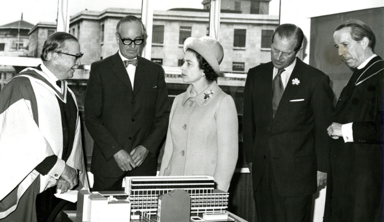 The Queen and Prince Philip at the opening of the Strand Building in 1972. Image: King's College London Archives.